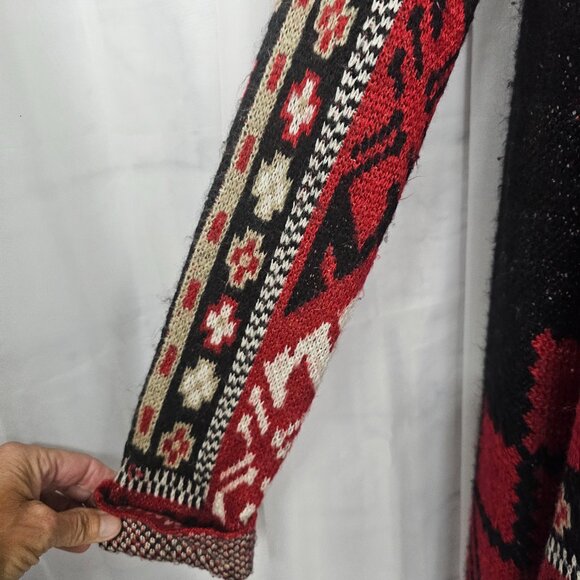 Red Aztec Southwestern Cardigan Sweater Boho Open Hippie Granola S - Picture 3 of 11